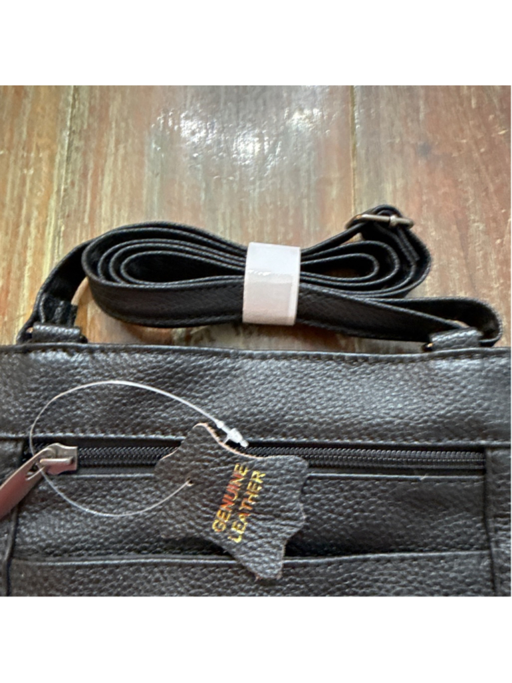 Genuine Leather Crossbody Bag Black Pebble Leather Multi-Zip Travel Pockets - Picture 7 of 9